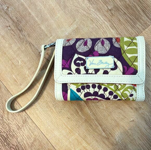Vera Bradley Handbags - Vera Bradley Quilted Cotton Floral Wristlet Wallet Purple Multicolor Zipper